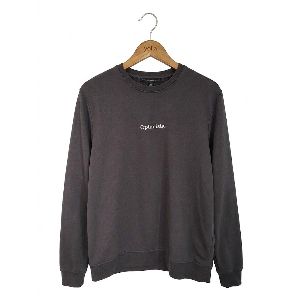 Blind Rooster Mens Optimistic Embroidered Crewneck Sweatshirt Gray Large